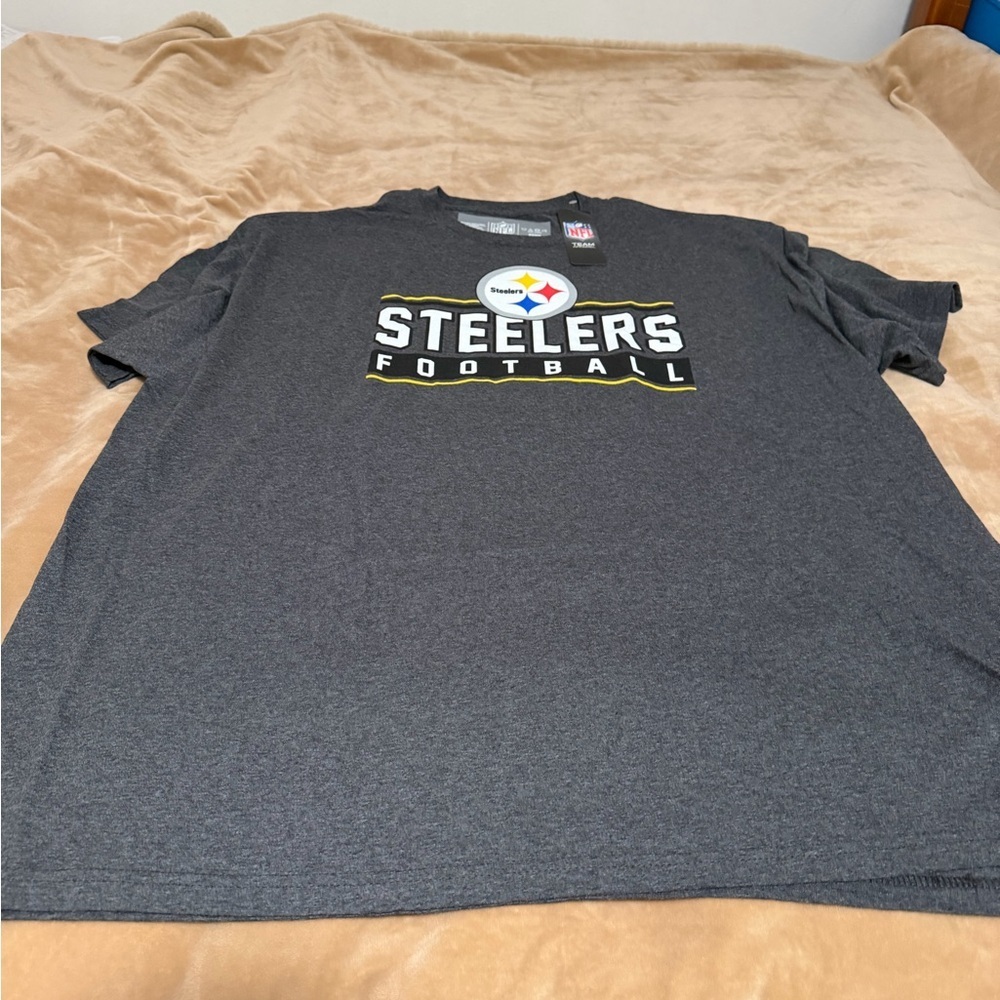 NWT NFL Team Apparel Pittsburgh Steelers Dark Gray Logo T‑Shirt Men’s 2XL
